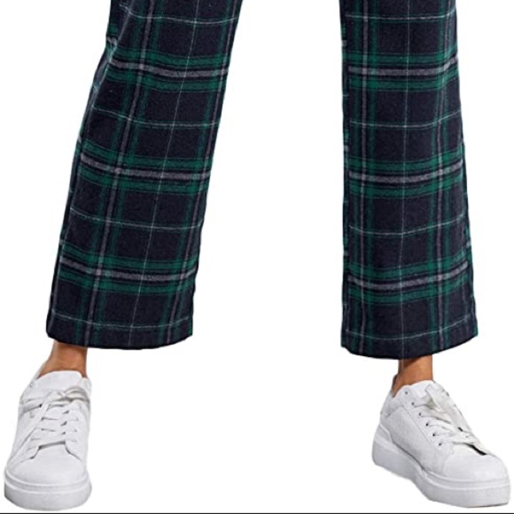 Lands End Blue Green Plaid Straight Leg Trousers
